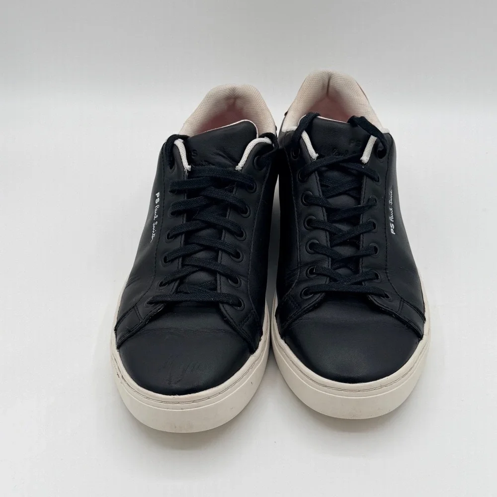 Paul Smith Mens 9 Black Leather Zebra Logo Sneakers Shoes Luxury Streetwear Logo